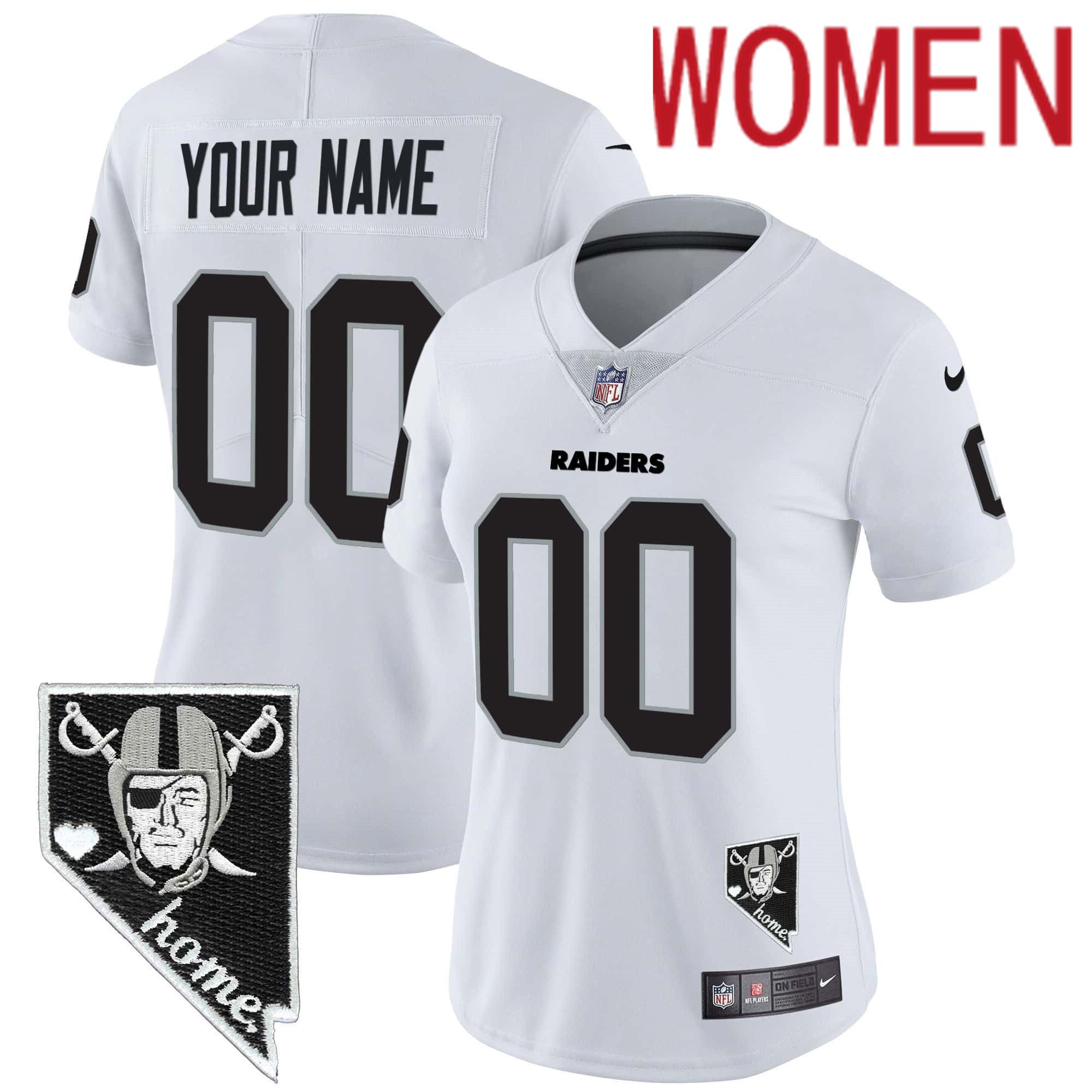 Women Oakland Raiders White 2024 Nike Nevada Home Patch Vapor Custom NFL Jersey